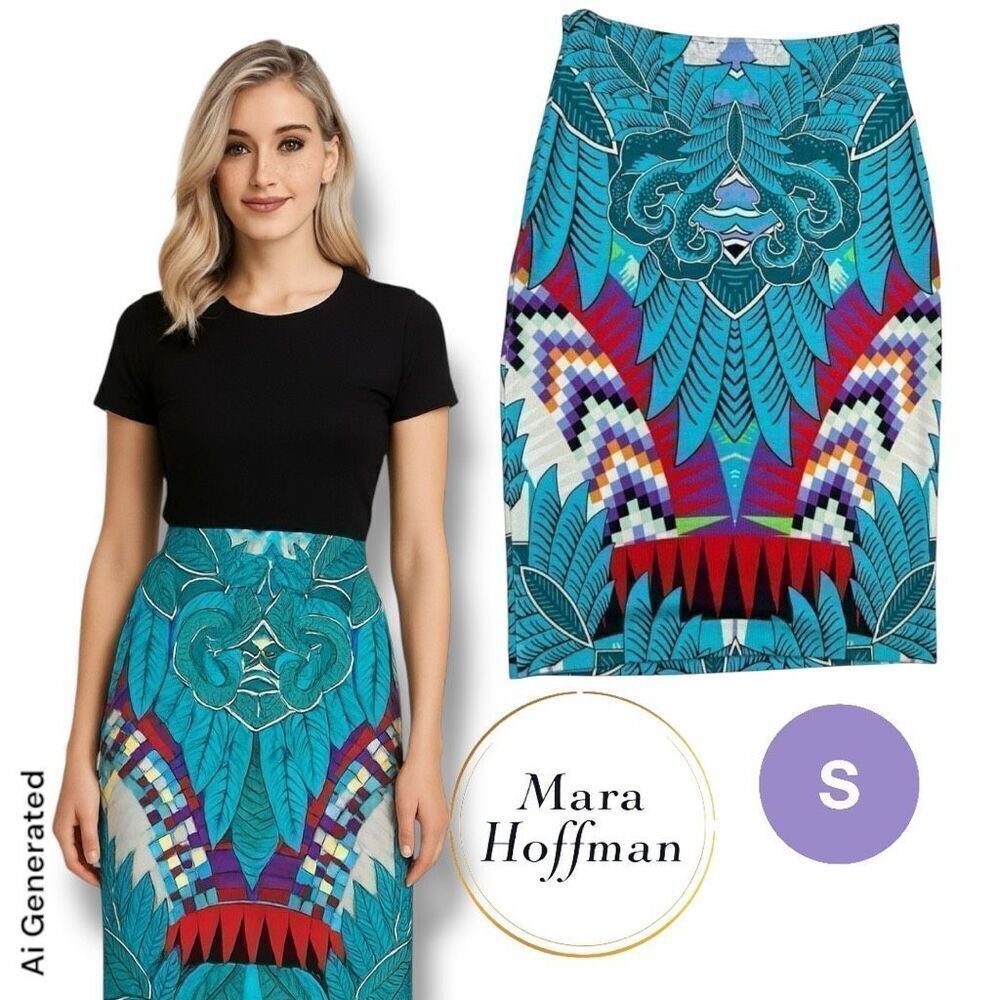 Mara Hoffman Skirt Women Small Multicolor Pencil Cut Stretchy Tribal Pattern
